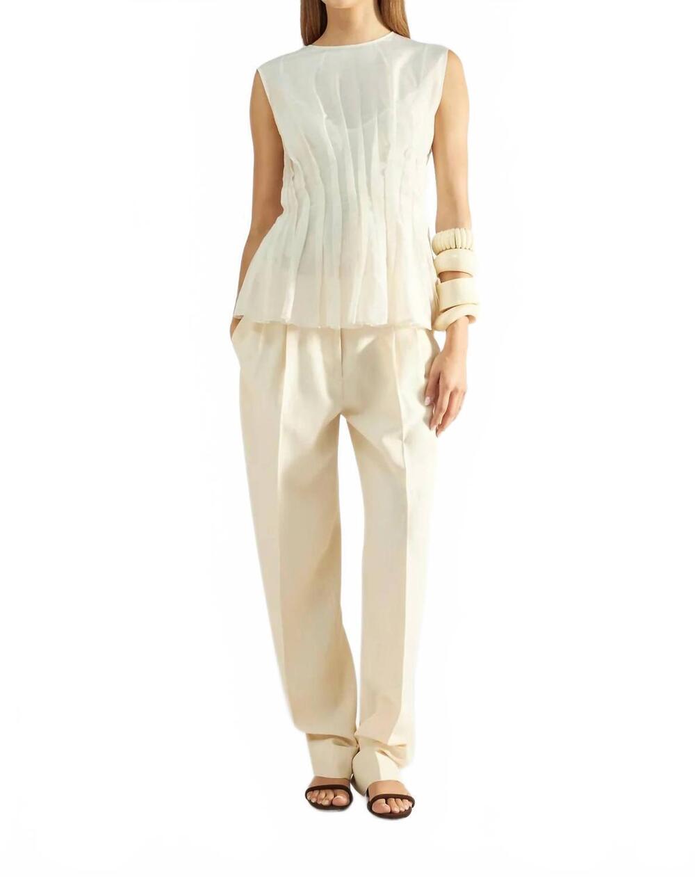NEW LIVIANA CONTI ruffle waist sleeveless top in beige